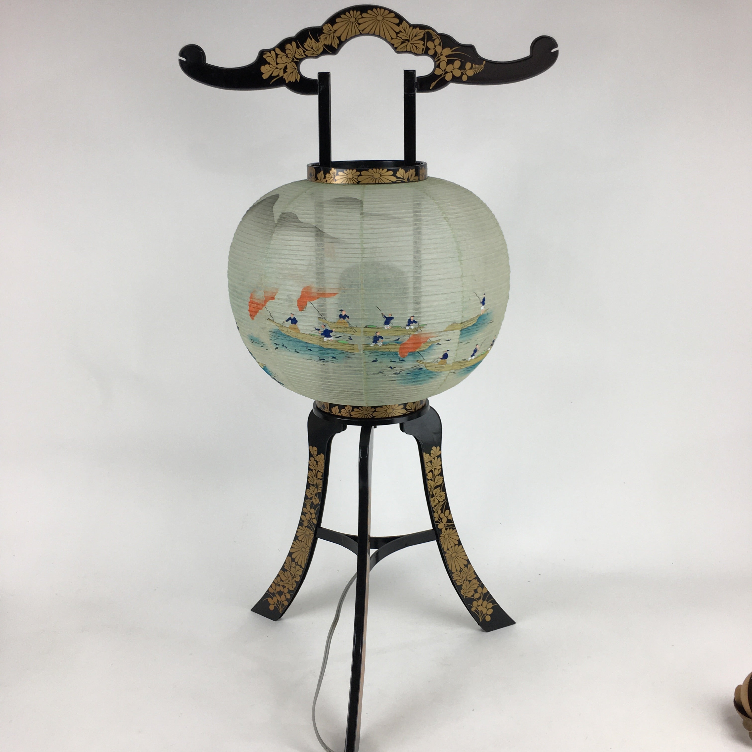 Japanese Electric Paper Lantern Vtg Standing Chochin Obon Festival Fishing LT48