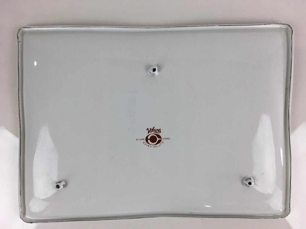 Japanese Enamelware Large Rectangle Plate Vtg Camellia White Horo PY134