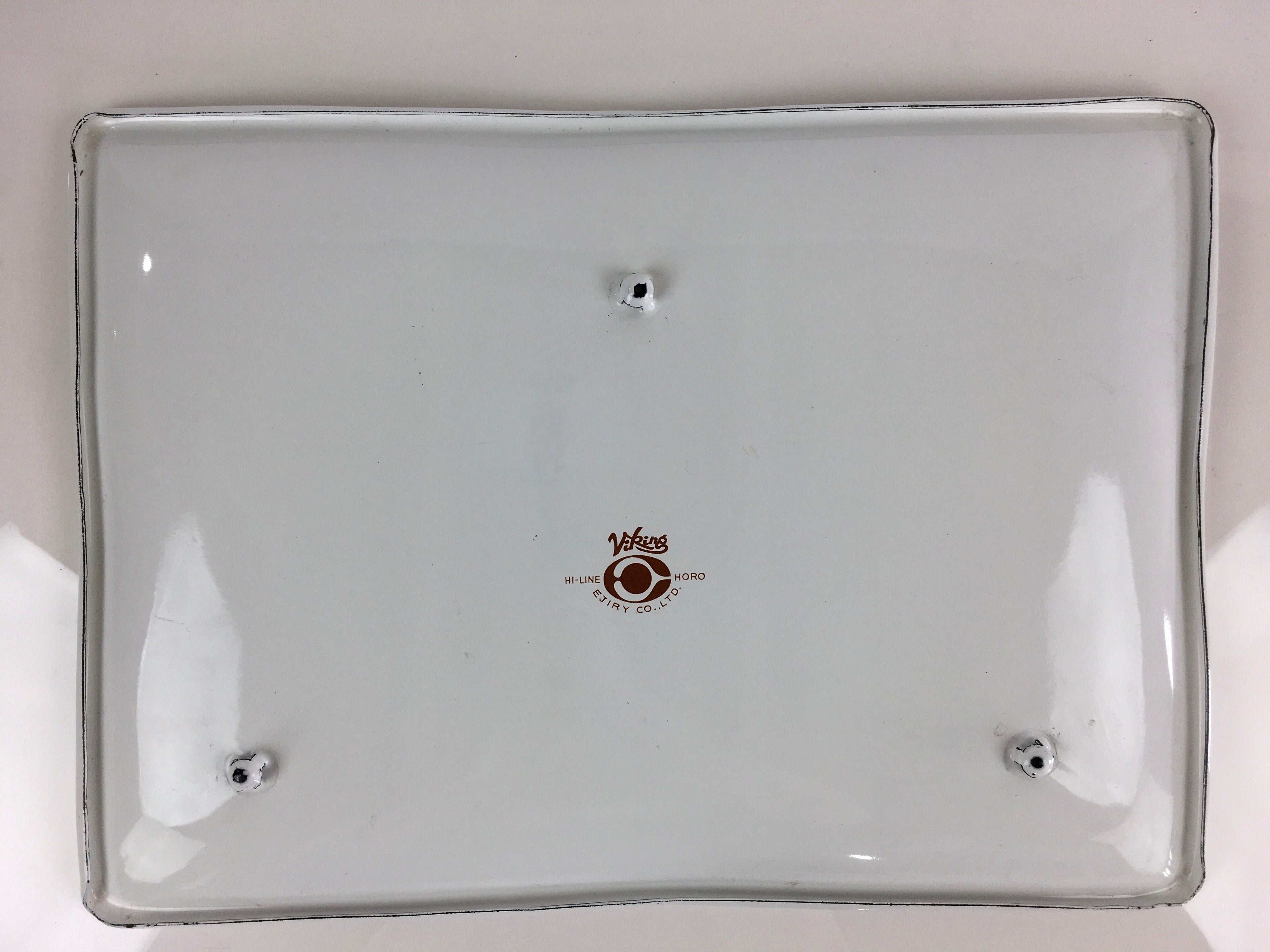 Japanese Enamelware Large Rectangle Plate Vtg Camellia White Horo PY134