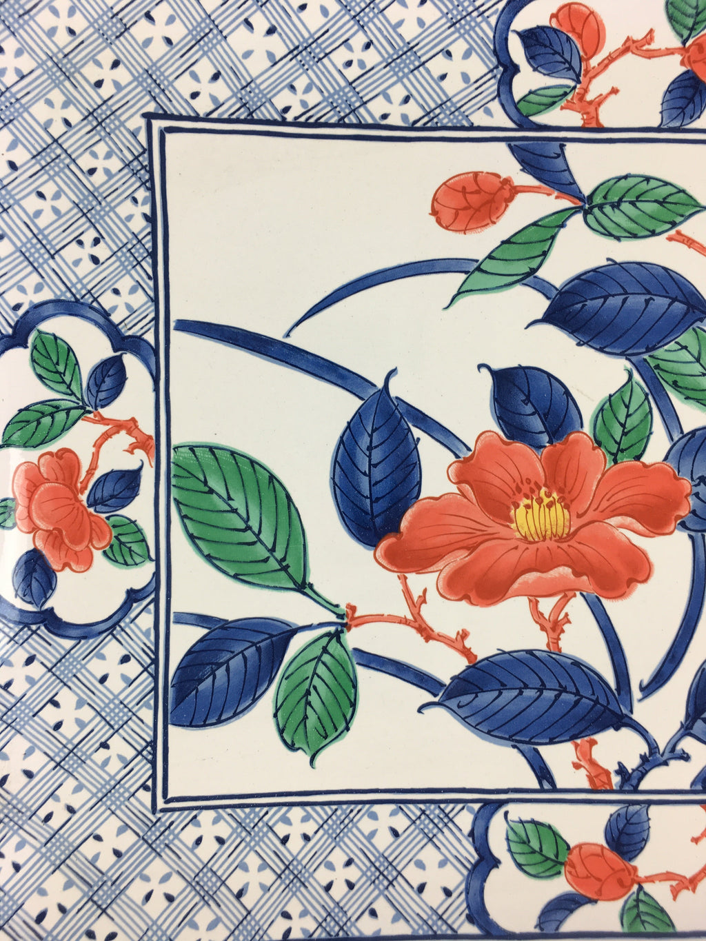 Japanese Enamelware Large Rectangle Plate Vtg Camellia White Horo PY134
