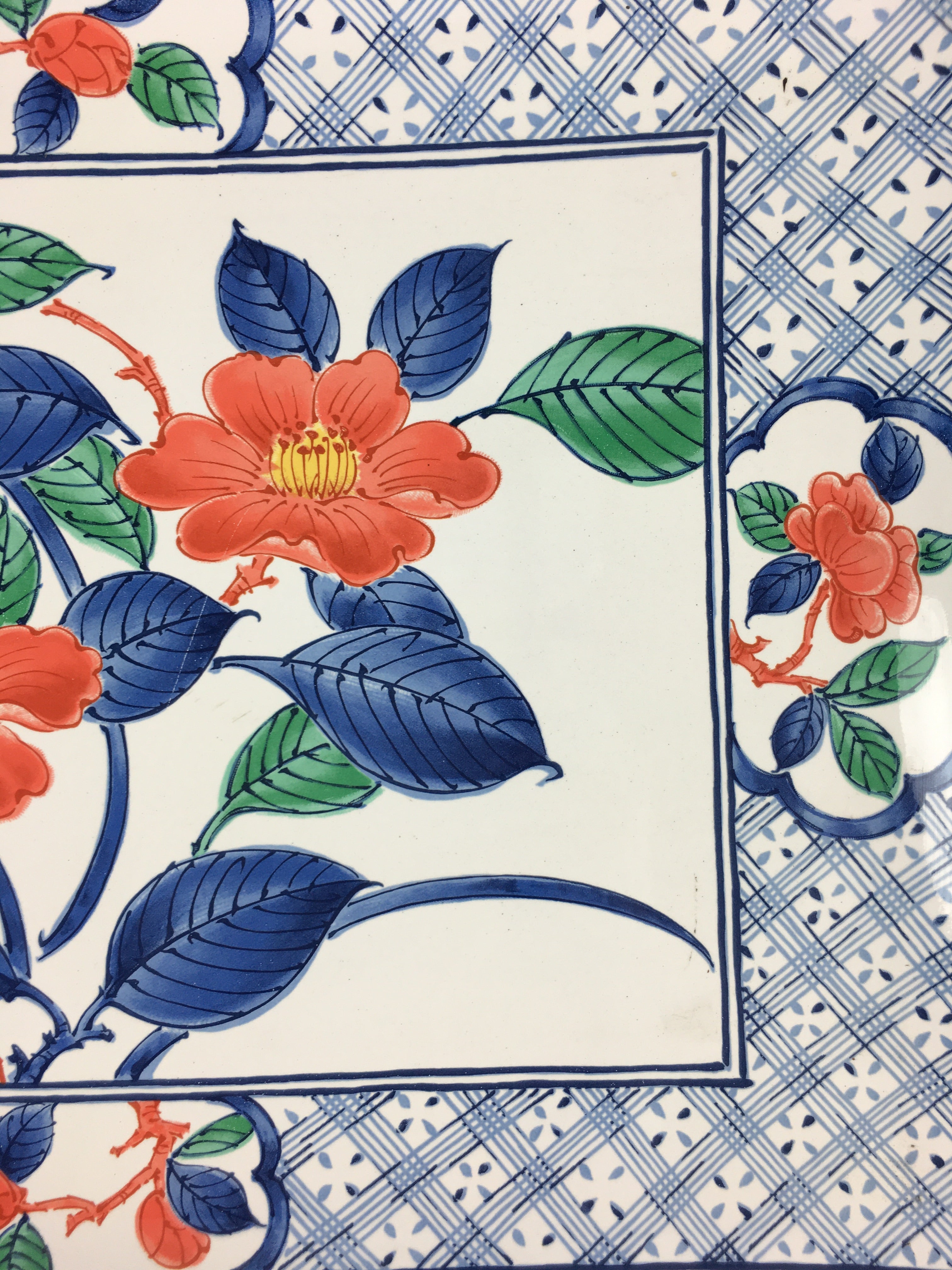 Japanese Enamelware Large Rectangle Plate Vtg Camellia White Horo PY134