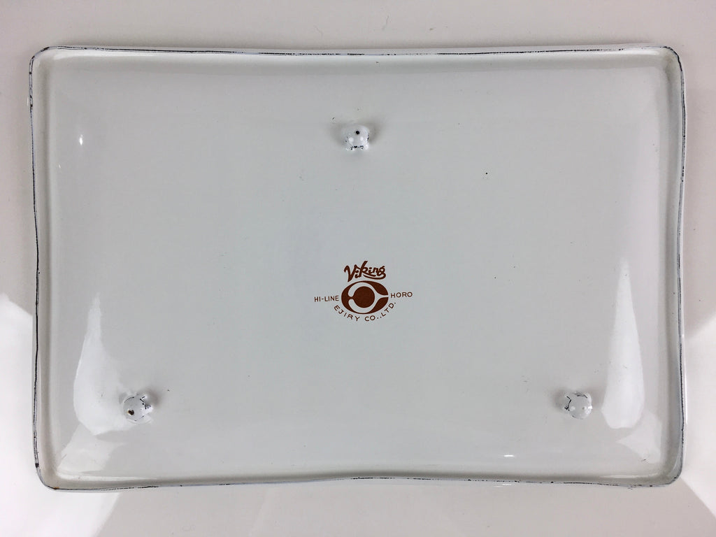 Japanese Enamelware Large Rectangle Plate Vtg Camellia White Horo PY135