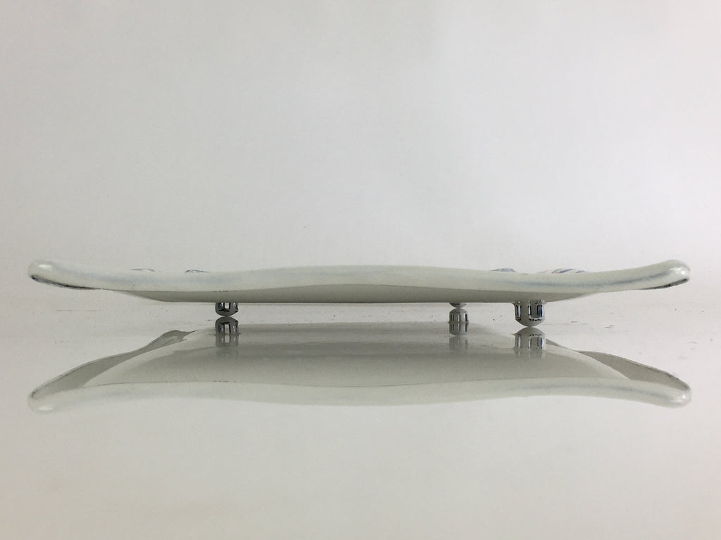 Japanese Enamelware Large Rectangle Plate Vtg Camellia White Horo PY135