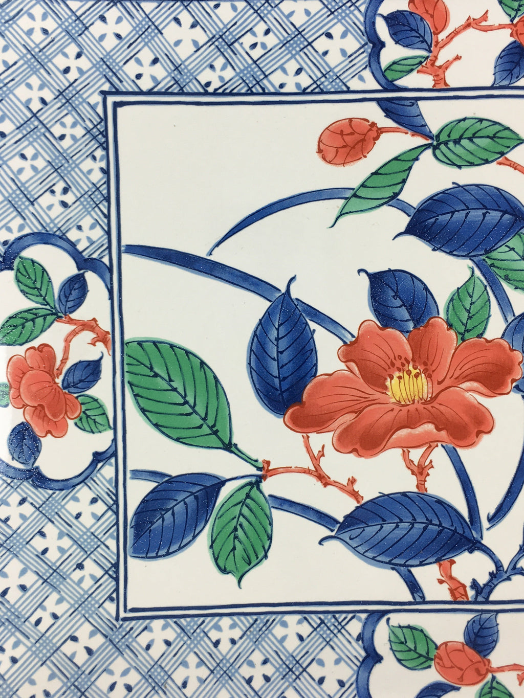 Japanese Enamelware Large Rectangle Plate Vtg Camellia White Horo PY135