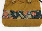 Japanese Fabric Bag Vtg Handle Yellow Flowers Kimono Kinchaku KB54