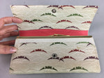 Japanese Fabric Long Wallet Vtg Purse Clasp Pouch Case White Beige J885
