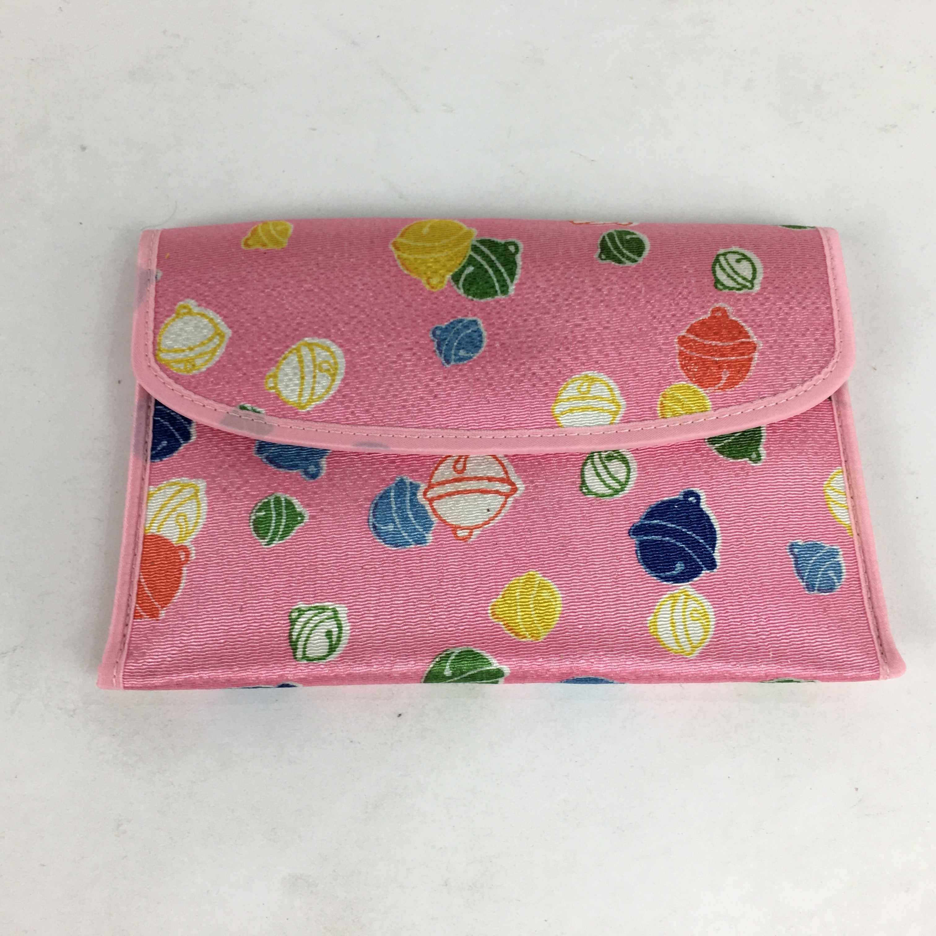 Japanese Fabric Pouch Vtg Case Pink Bell Design Kimono Fukuro KB41