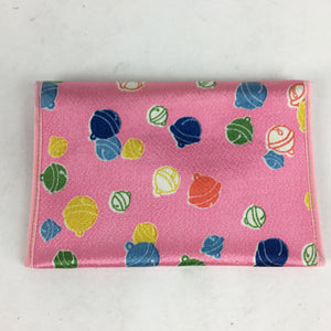 Japanese Fabric Pouch Vtg Case Pink Bell Design Kimono Fukuro KB41