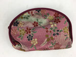 Japanese Fabric Pouch Vtg Pink Small Flowers Zipper Kimono Fukuro KB43