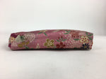 Japanese Fabric Pouch Vtg Pink Small Flowers Zipper Kimono Fukuro KB43