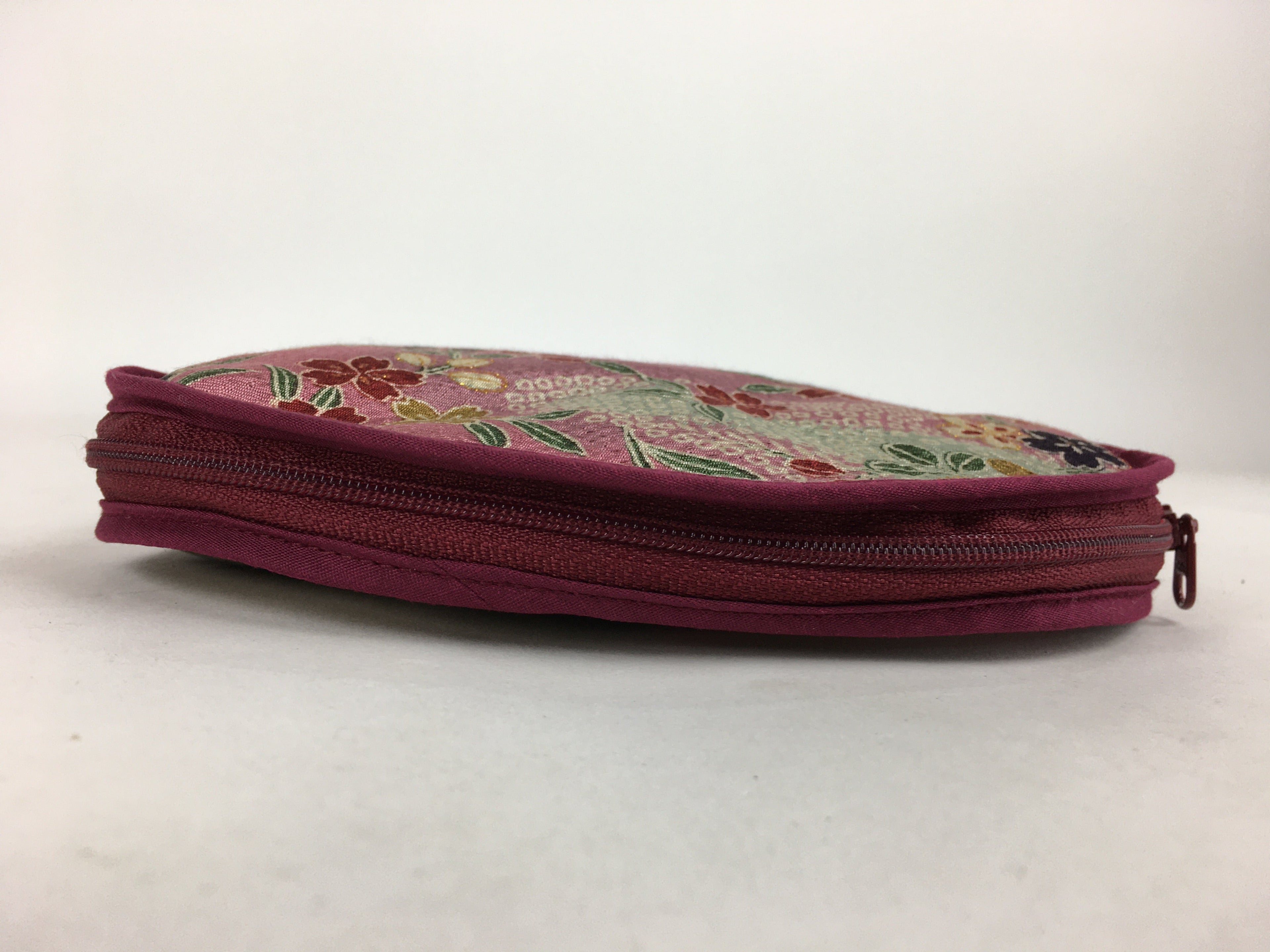 Japanese Fabric Pouch Vtg Pink Small Flowers Zipper Kimono Fukuro KB43