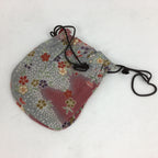 Japanese Fabric Pouch Vtg Purple Small Flowers Kimono Kinchaku KB50