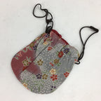 Japanese Fabric Pouch Vtg Purple Small Flowers Kimono Kinchaku KB50