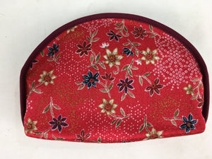 Japanese Fabric Pouch Vtg Red Small Flowers Zipper Kimono Fukuro KB44