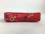 Japanese Fabric Pouch Vtg Red Small Flowers Zipper Kimono Fukuro KB44