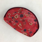 Japanese Fabric Pouch Vtg Red Small Flowers Zipper Kimono Fukuro KB44