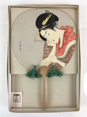 Japanese Fan Uchiwa Ukiyo-e Bijin-ga Utamaro Vtg Beautiful Woman PX638
