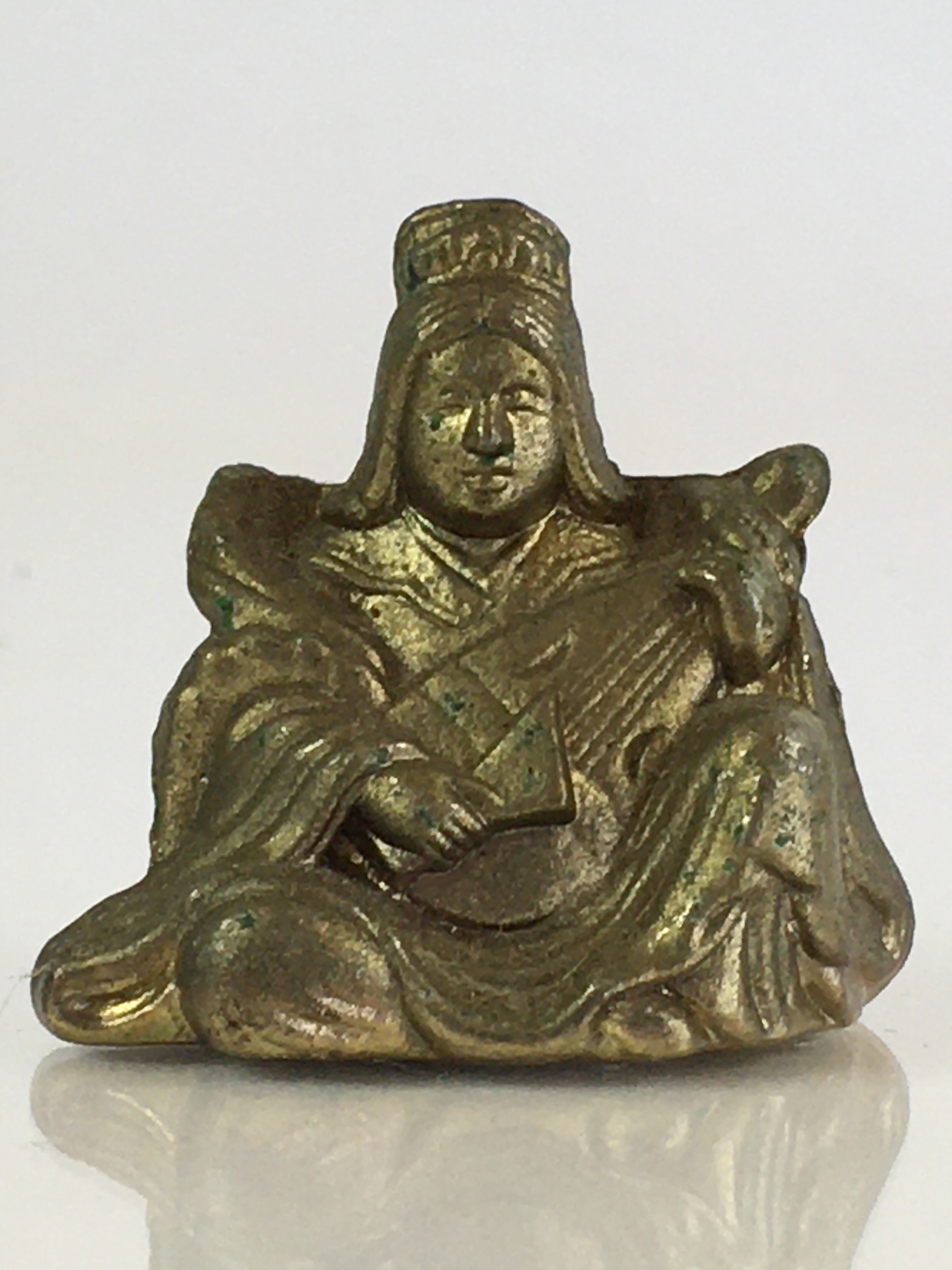 Japanese Figurine Vtg 7 Lucky Gods Benzaiten Metal Statue Paperweight JK385