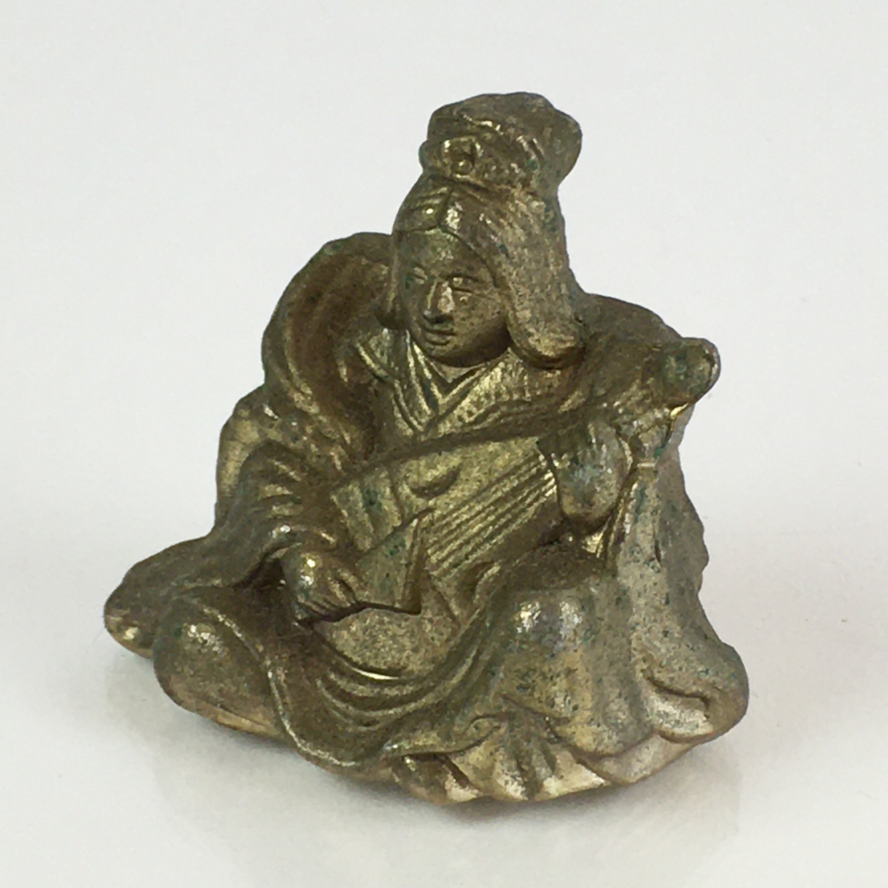 Japanese Figurine Vtg 7 Lucky Gods Benzaiten Metal Statue Paperweight JK385