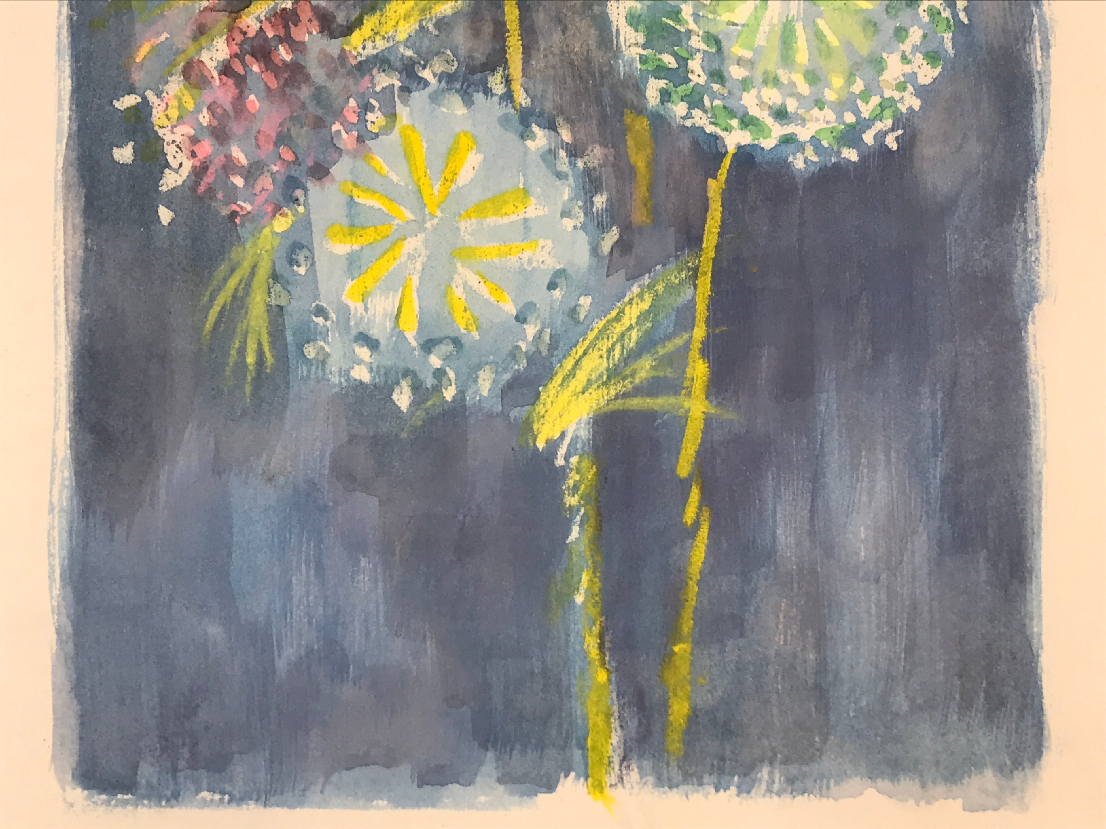 Japanese Fireworks Watercolor Painting Original Art Cardstock Unsigned FL146