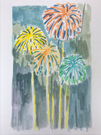 Japanese Fireworks Watercolor Painting Original Art Cardstock Unsigned FL147