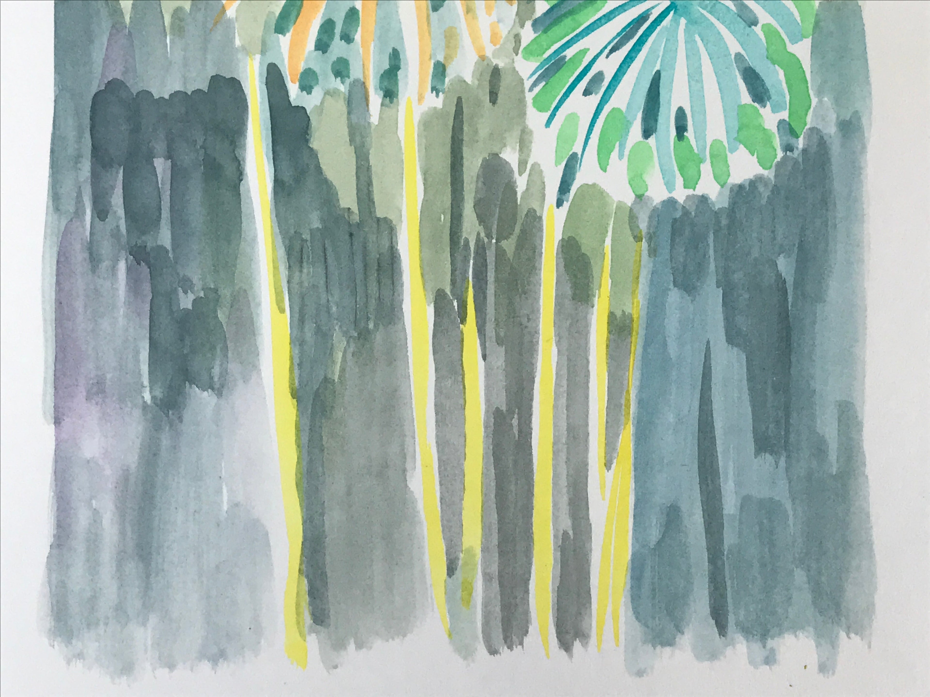 Japanese Fireworks Watercolor Painting Original Art Cardstock Unsigned FL147