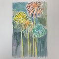 Japanese Fireworks Watercolor Painting Original Art Cardstock Unsigned FL147