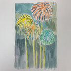 Japanese Fireworks Watercolor Painting Original Art Cardstock Unsigned FL147