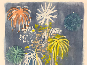 Japanese Fireworks Watercolor Painting Original Art Cardstock Unsigned FL148
