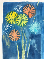 Japanese Fireworks Watercolor Painting Original Art Cardstock Unsigned FL149