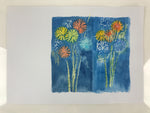 Japanese Fireworks Watercolor Painting Original Art Cardstock Unsigned FL149