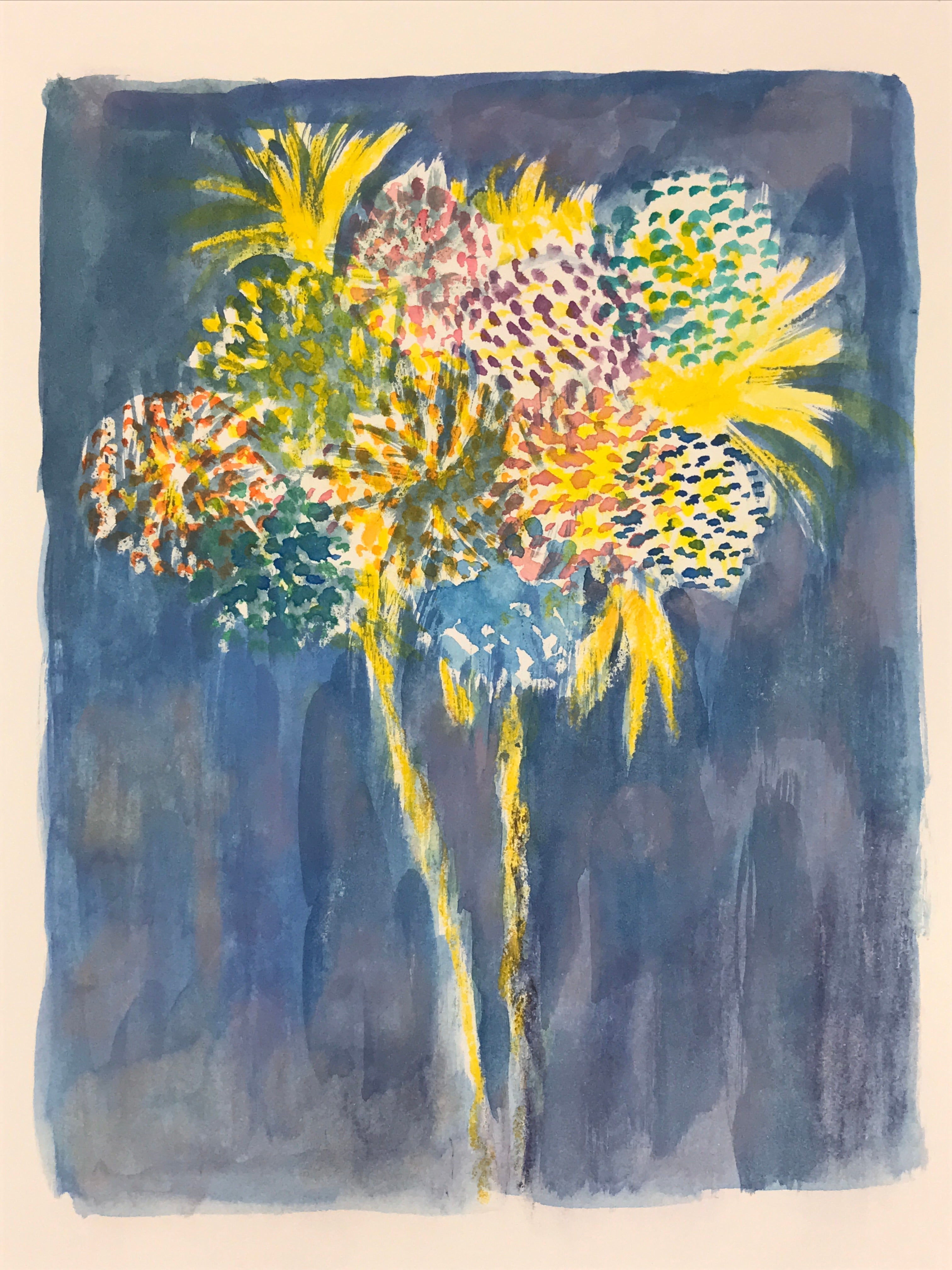 Japanese Fireworks Watercolor Painting Original Art Cardstock Unsigned FL150