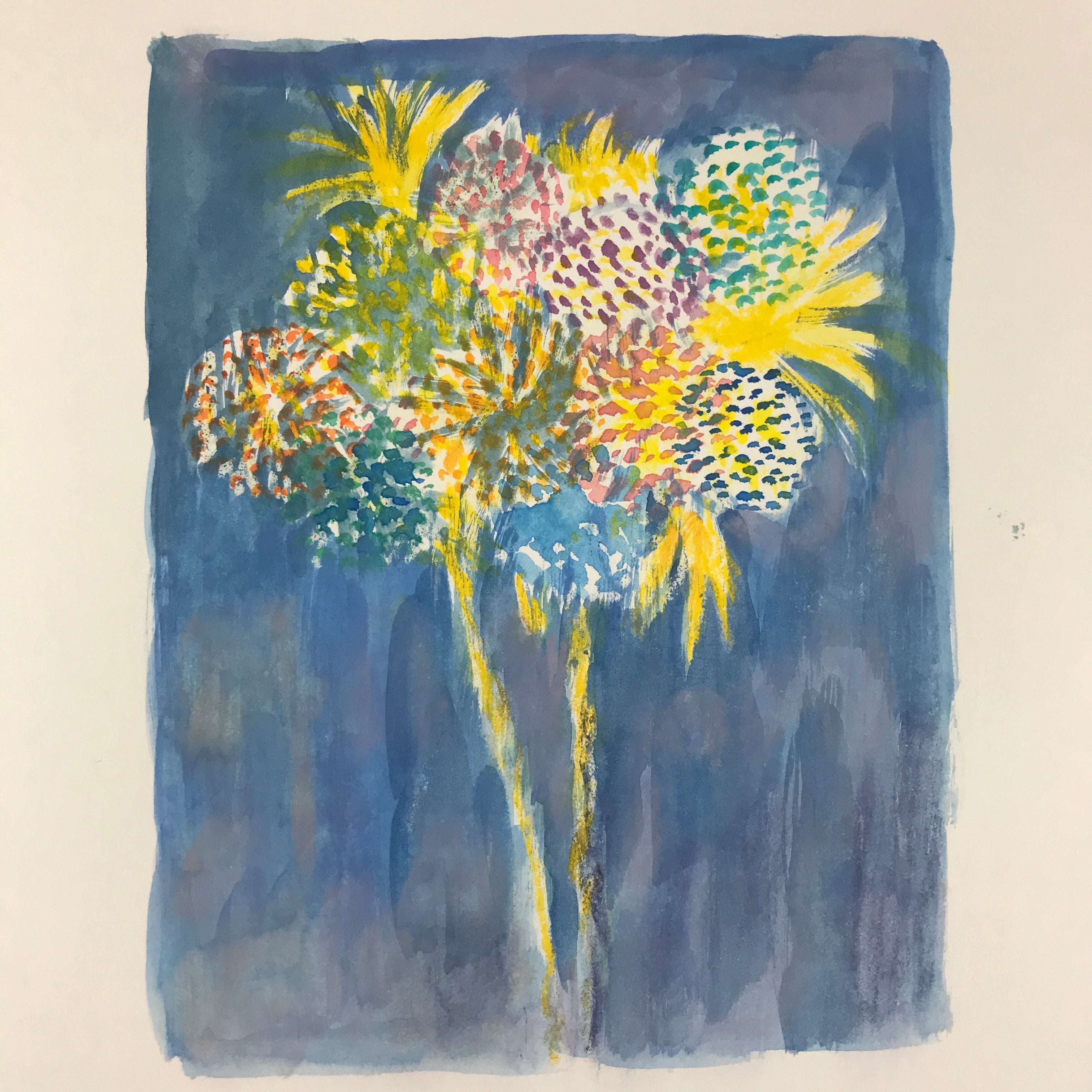 Japanese Fireworks Watercolor Painting Original Art Cardstock Unsigned FL150