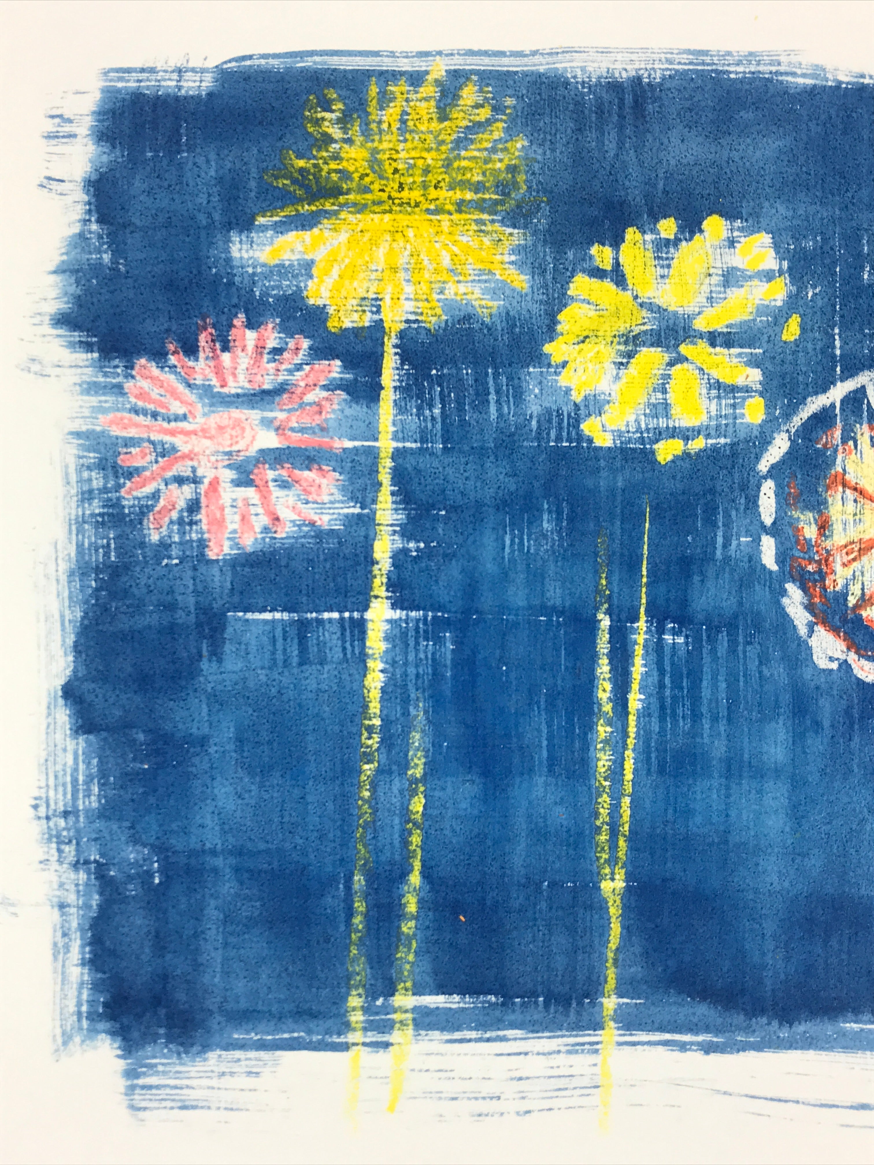 Japanese Fireworks Watercolor Painting Original Art Cardstock Unsigned FL151