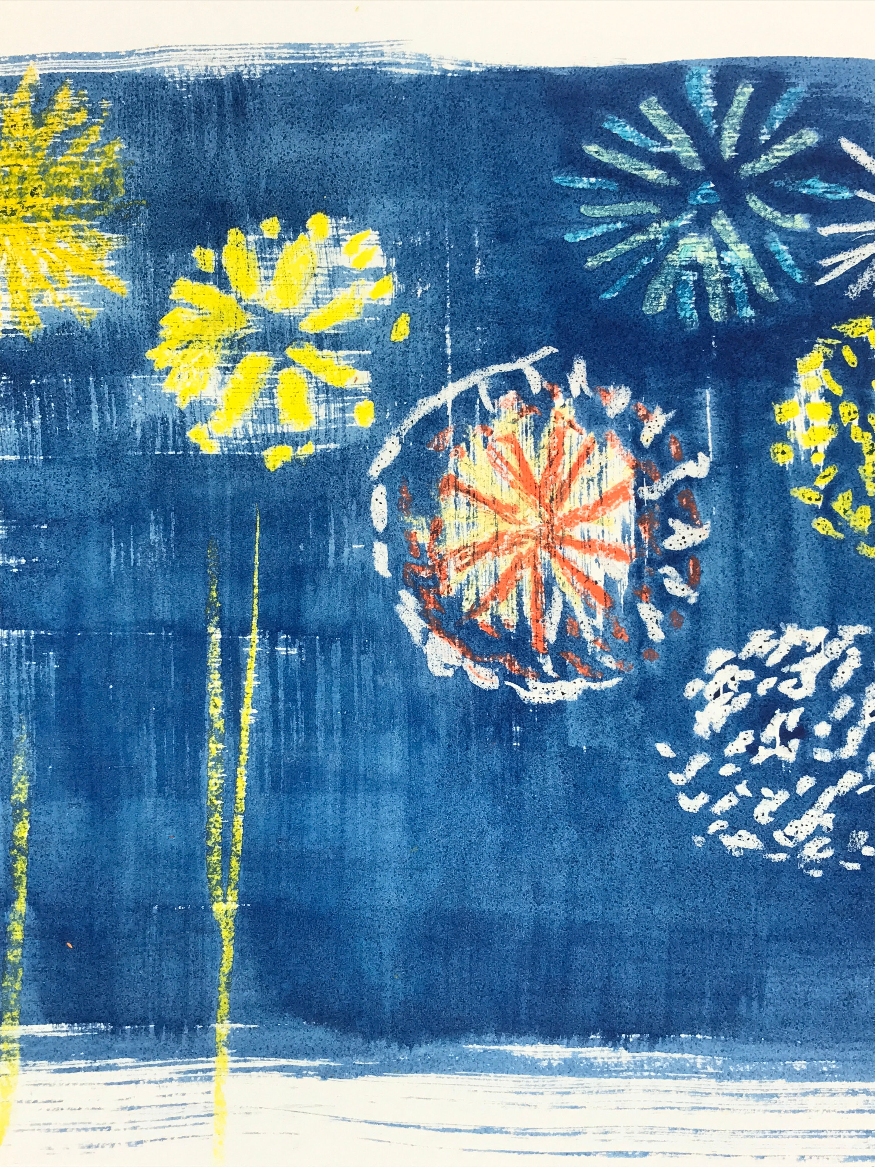 Japanese Fireworks Watercolor Painting Original Art Cardstock Unsigned FL151