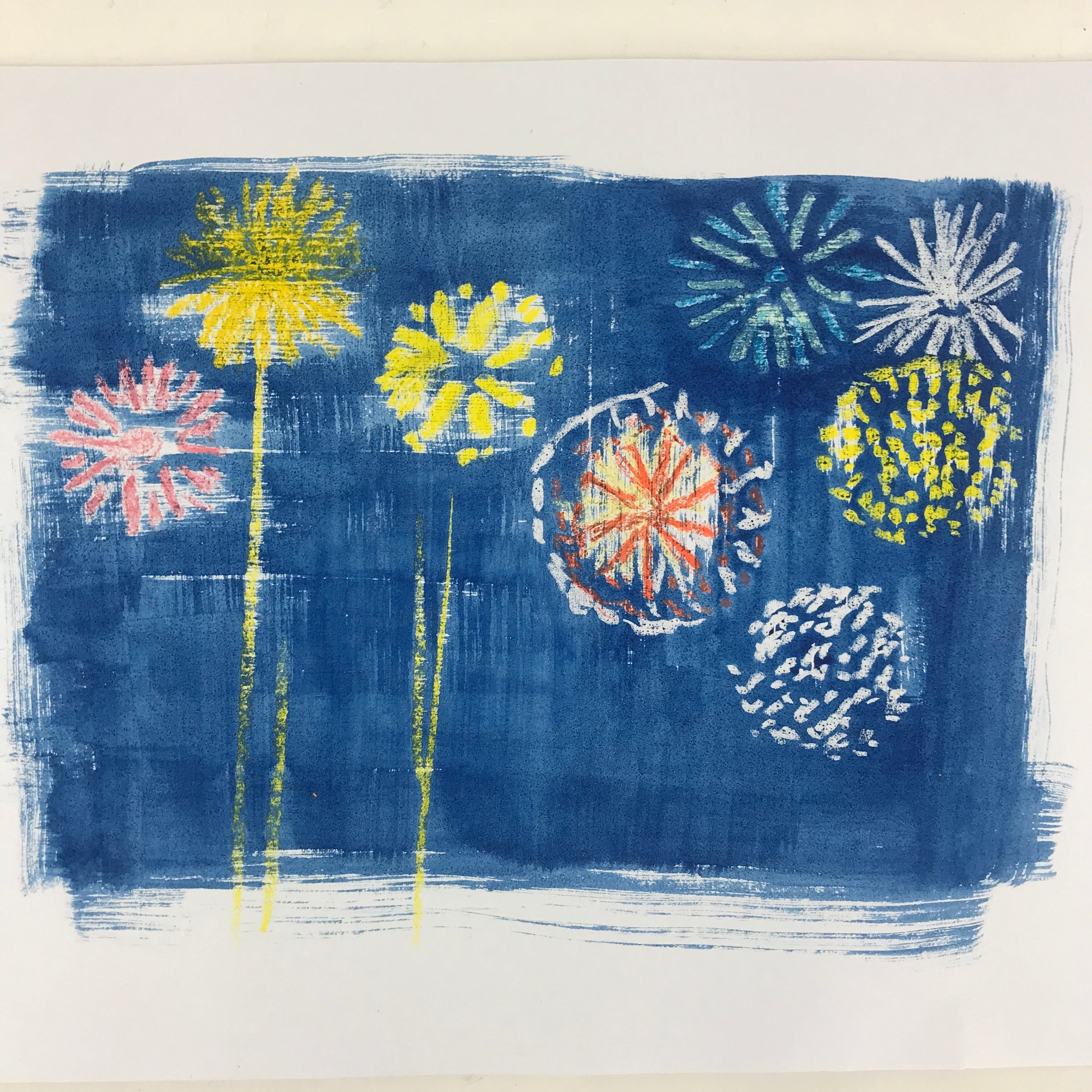 Japanese Fireworks Watercolor Painting Original Art Cardstock Unsigned FL151