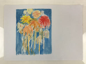 Japanese Fireworks Watercolor Painting Original Art Cardstock Unsigned FL152
