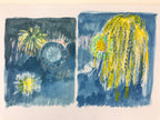 Japanese Fireworks Watercolor Painting Original Art Cardstock Unsigned FL154