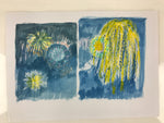 Japanese Fireworks Watercolor Painting Original Art Cardstock Unsigned FL154