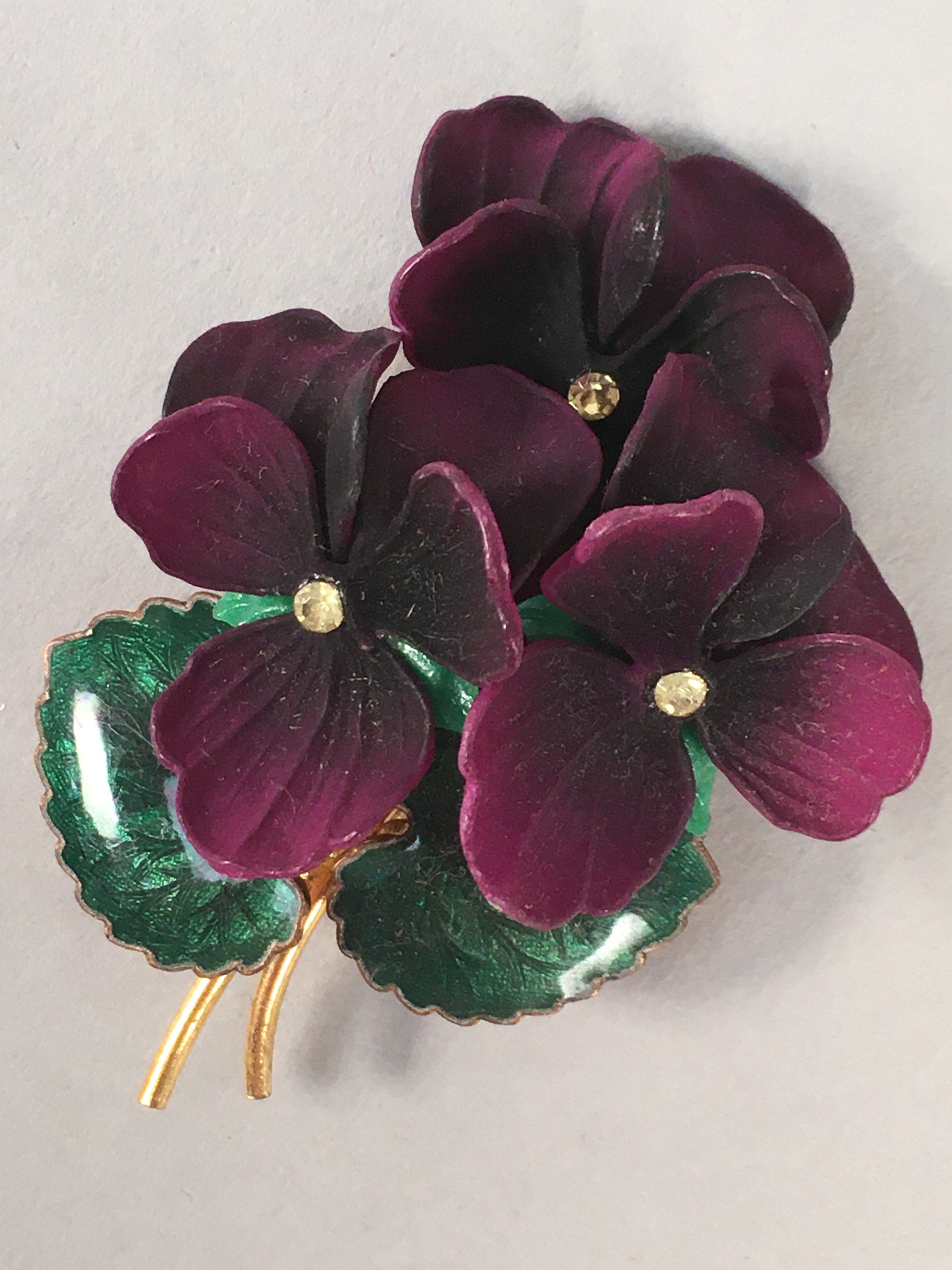 Japanese Floral Brooch Vtg Cloisonne Metal Glass Pin Badge Bouquet 3D JK96