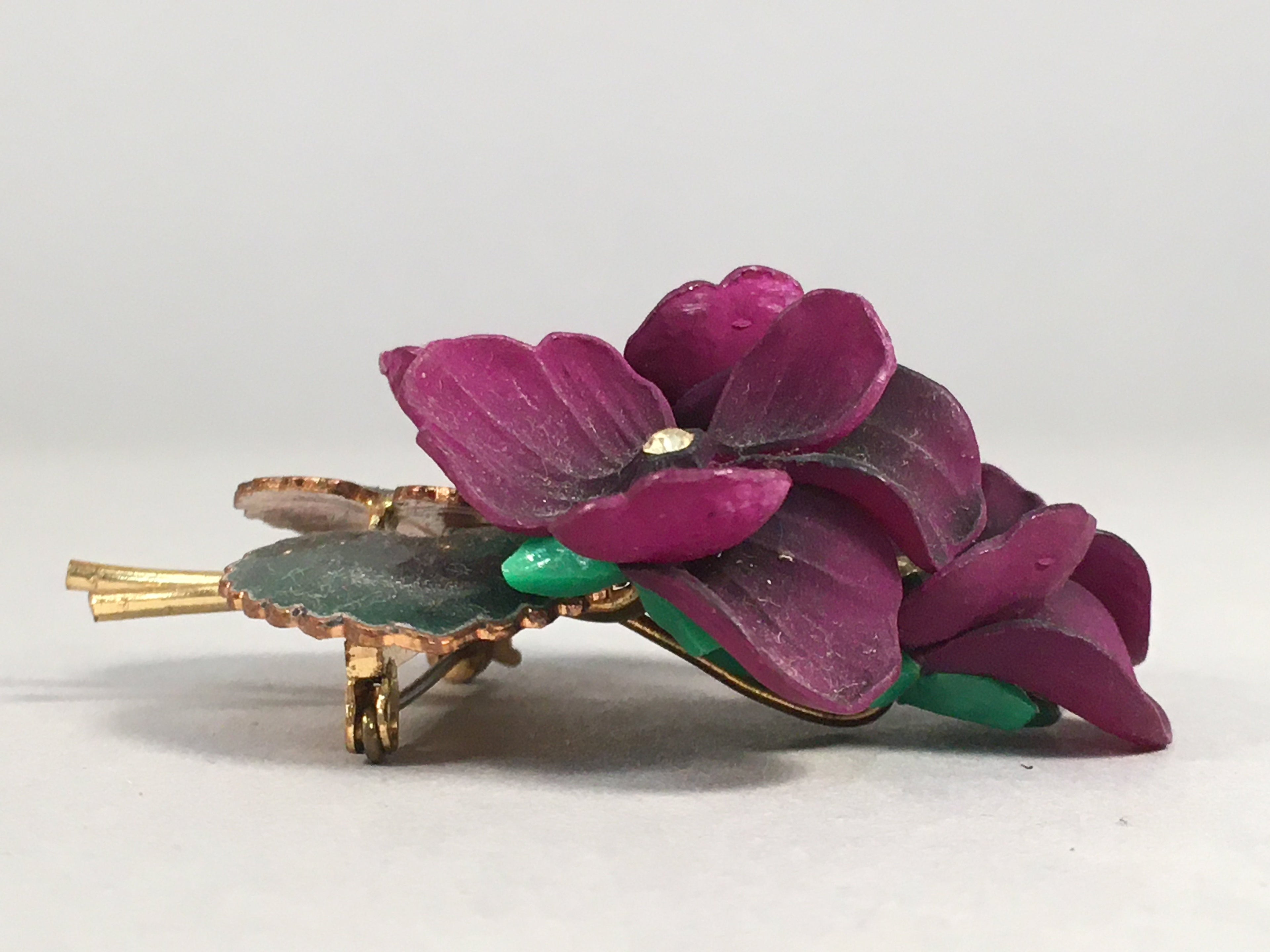 Japanese Floral Brooch Vtg Cloisonne Metal Glass Pin Badge Bouquet 3D JK96