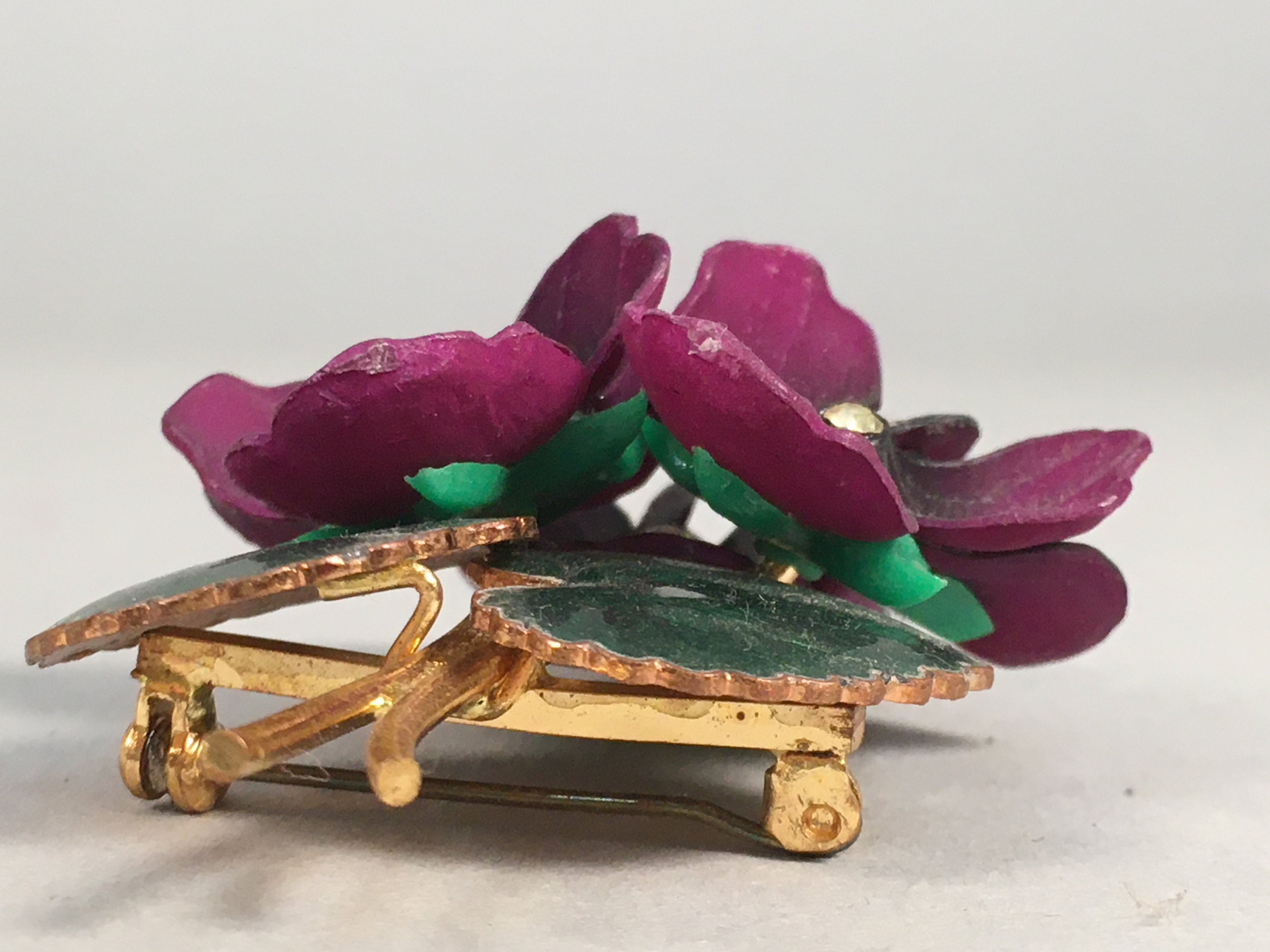 Japanese Floral Brooch Vtg Cloisonne Metal Glass Pin Badge Bouquet 3D JK96