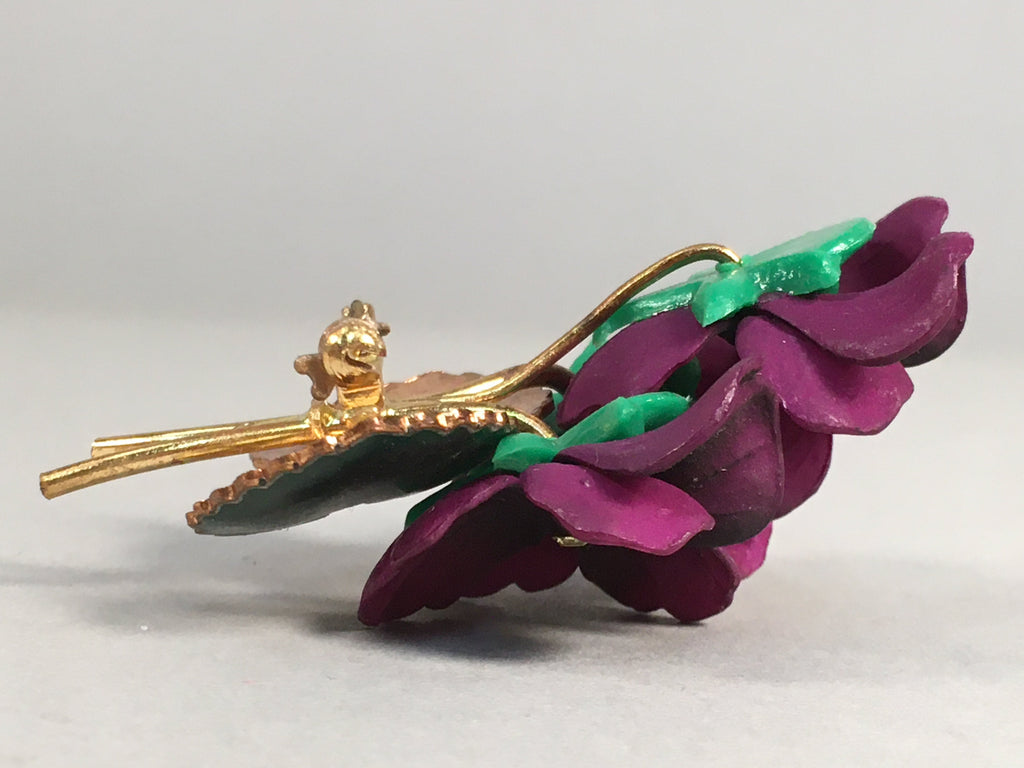 Japanese Floral Brooch Vtg Cloisonne Metal Glass Pin Badge Bouquet 3D JK96