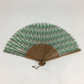 Japanese Folding Fan Vtg Sensu Bamboo Frame Fabric Green Pink Flower 4D563