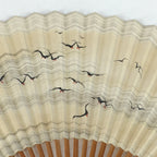 Japanese Folding Fan Vtg Sensu Bamboo Frame Paper Black Birds 4D587