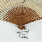 Japanese Folding Fan Vtg Sensu Bamboo Frame Paper Black Birds 4D587