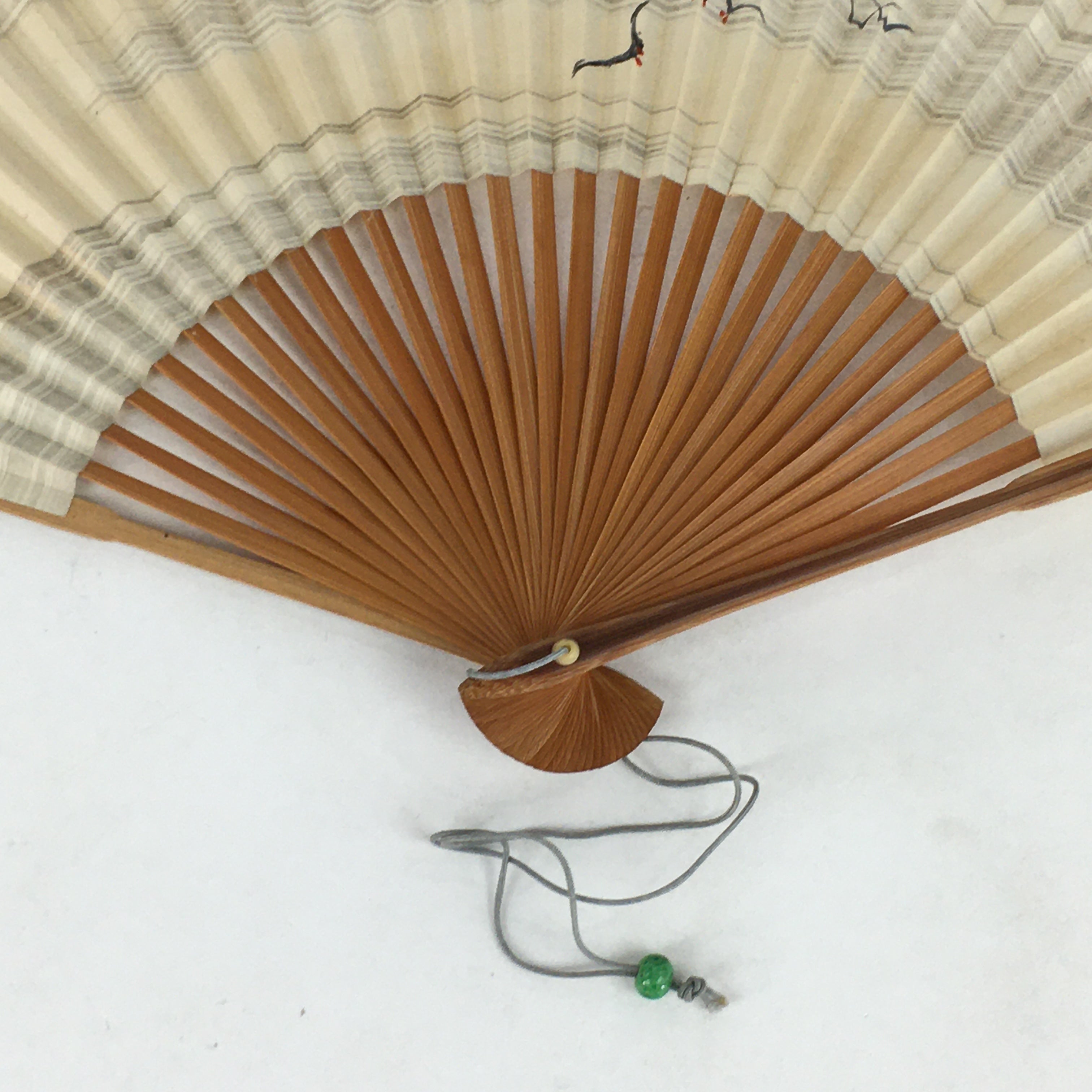 Japanese Folding Fan Vtg Sensu Bamboo Frame Paper Black Birds 4D587