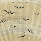 Japanese Folding Fan Vtg Sensu Bamboo Frame Paper Black Birds 4D590