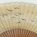 Japanese Folding Fan Vtg Sensu Bamboo Frame Paper Black Birds 4D590