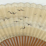 Japanese Folding Fan Vtg Sensu Bamboo Frame Paper Black Birds 4D590